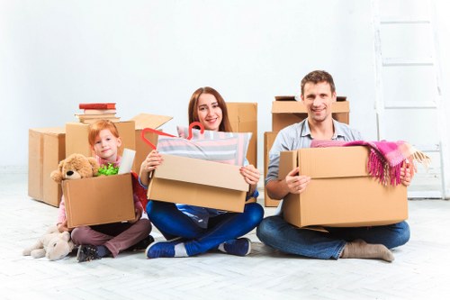 Packed boxes ready for a removal van in London
