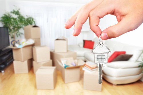 Student removals van loading boxes in London